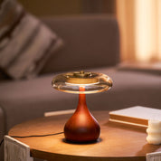 Elektra - Curved Wood and Amber Glass Table Lamp