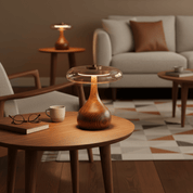 Elektra - Curved Wood and Amber Glass Table Lamp
