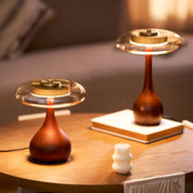 Elektra - Curved Wood and Amber Glass Table Lamp