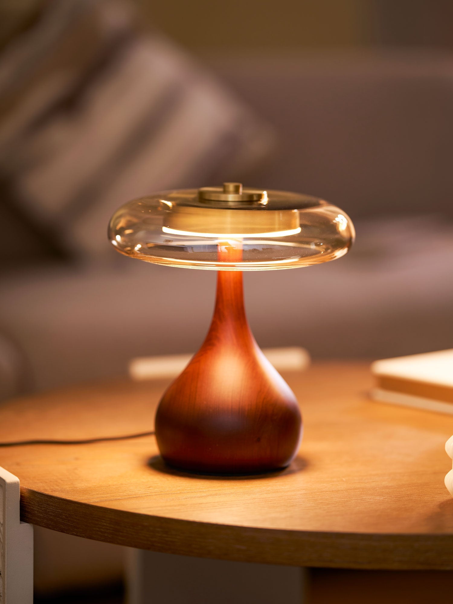 Elektra - Curved Wood and Amber Glass Table Lamp