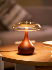 Elektra - Curved Wood and Amber Glass Table Lamp