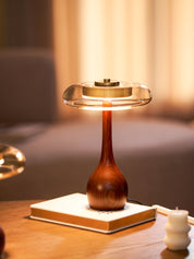 Elektra - Curved Wood and Amber Glass Table Lamp