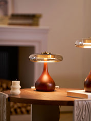Elektra - Curved Wood and Amber Glass Table Lamp