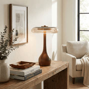Elektra - Curved Wood and Amber Glass Table Lamp