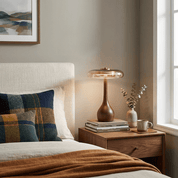 Elektra - Curved Wood and Amber Glass Table Lamp