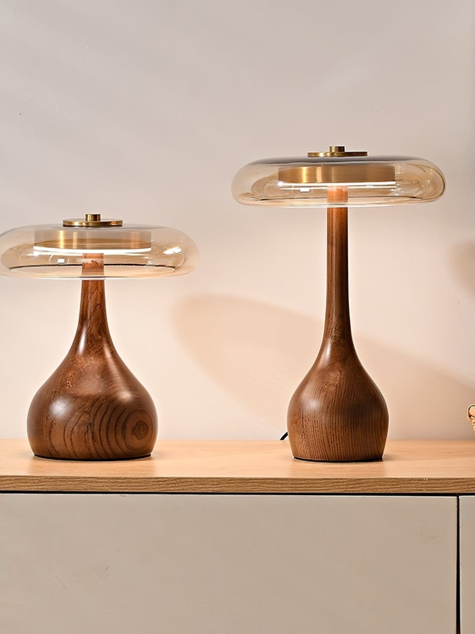 Elektra - Curved Wood and Amber Glass Table Lamp