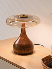 Elektra - Curved Wood and Amber Glass Table Lamp