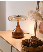 Elektra - Curved Wood and Amber Glass Table Lamp