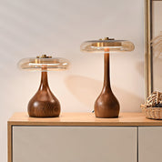 Elektra - Curved Wood and Amber Glass Table Lamp