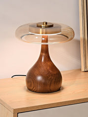 Elektra - Curved Wood and Amber Glass Table Lamp