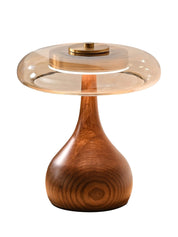 Elektra - Curved Wood and Amber Glass Table Lamp