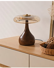 Elektra - Curved Wood and Amber Glass Table Lamp