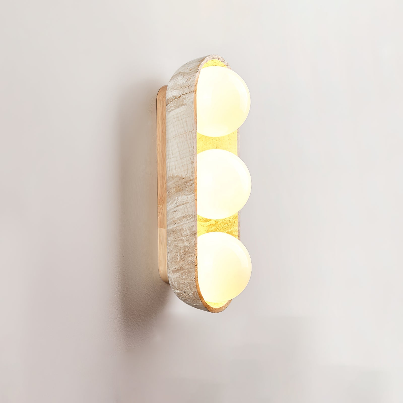 Amphion - Travertine and Wood Trio Wall Sconce