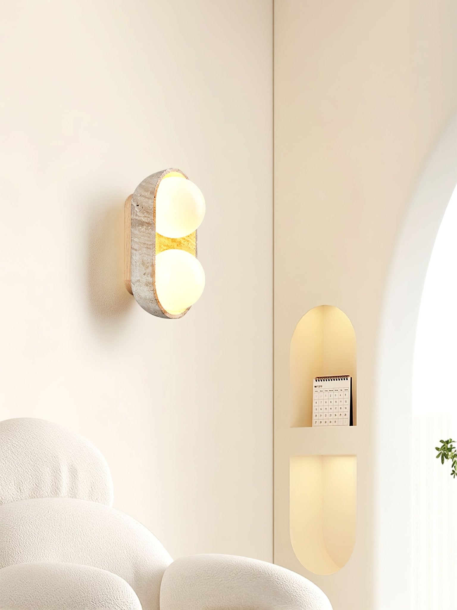 Amphion - Travertine and Wood Trio Wall Sconce