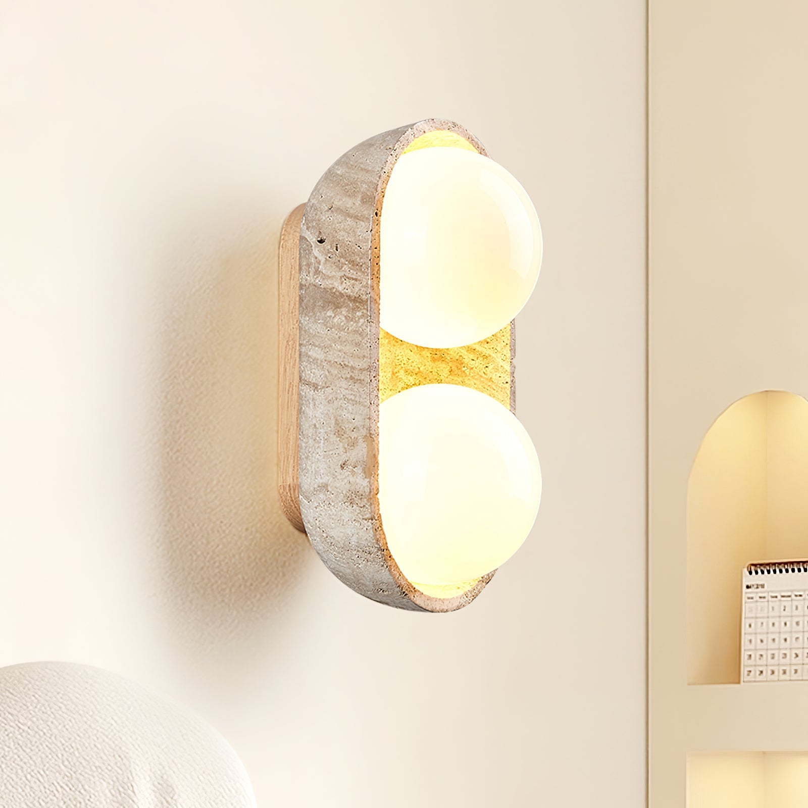 Amphion - Travertine and Wood Trio Wall Sconce