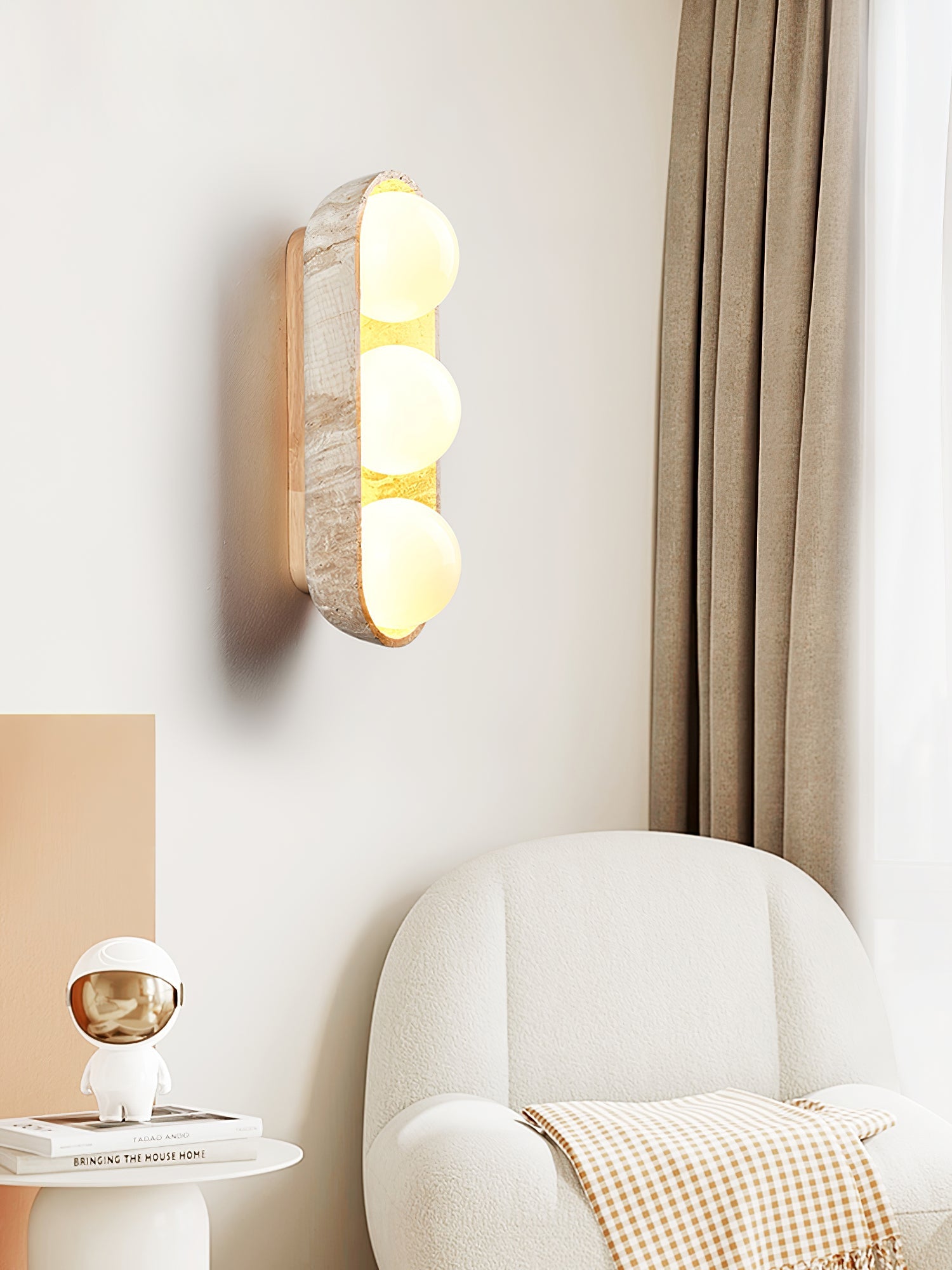 Amphion - Travertine and Wood Trio Wall Sconce