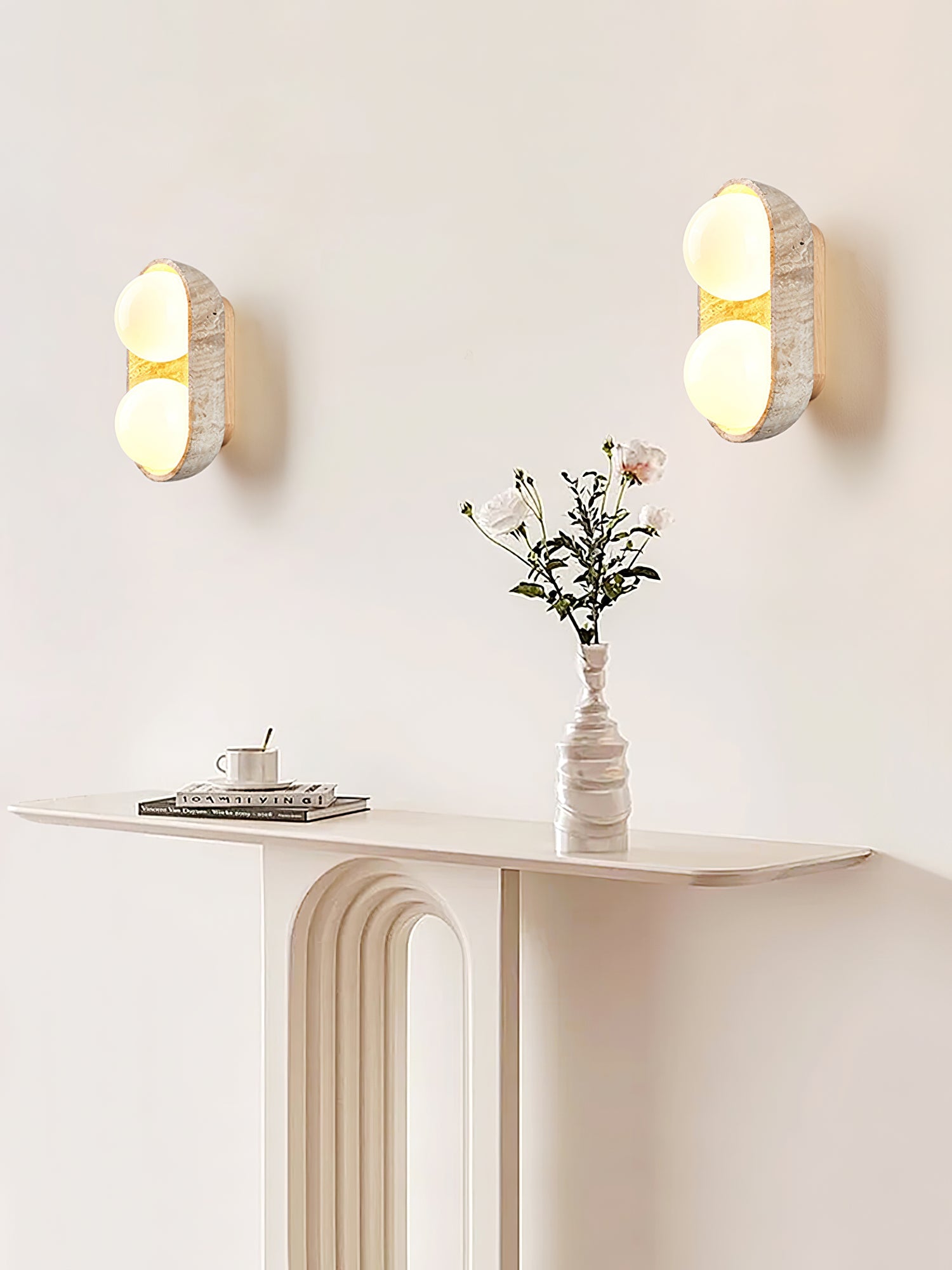 Amphion - Travertine and Wood Trio Wall Sconce