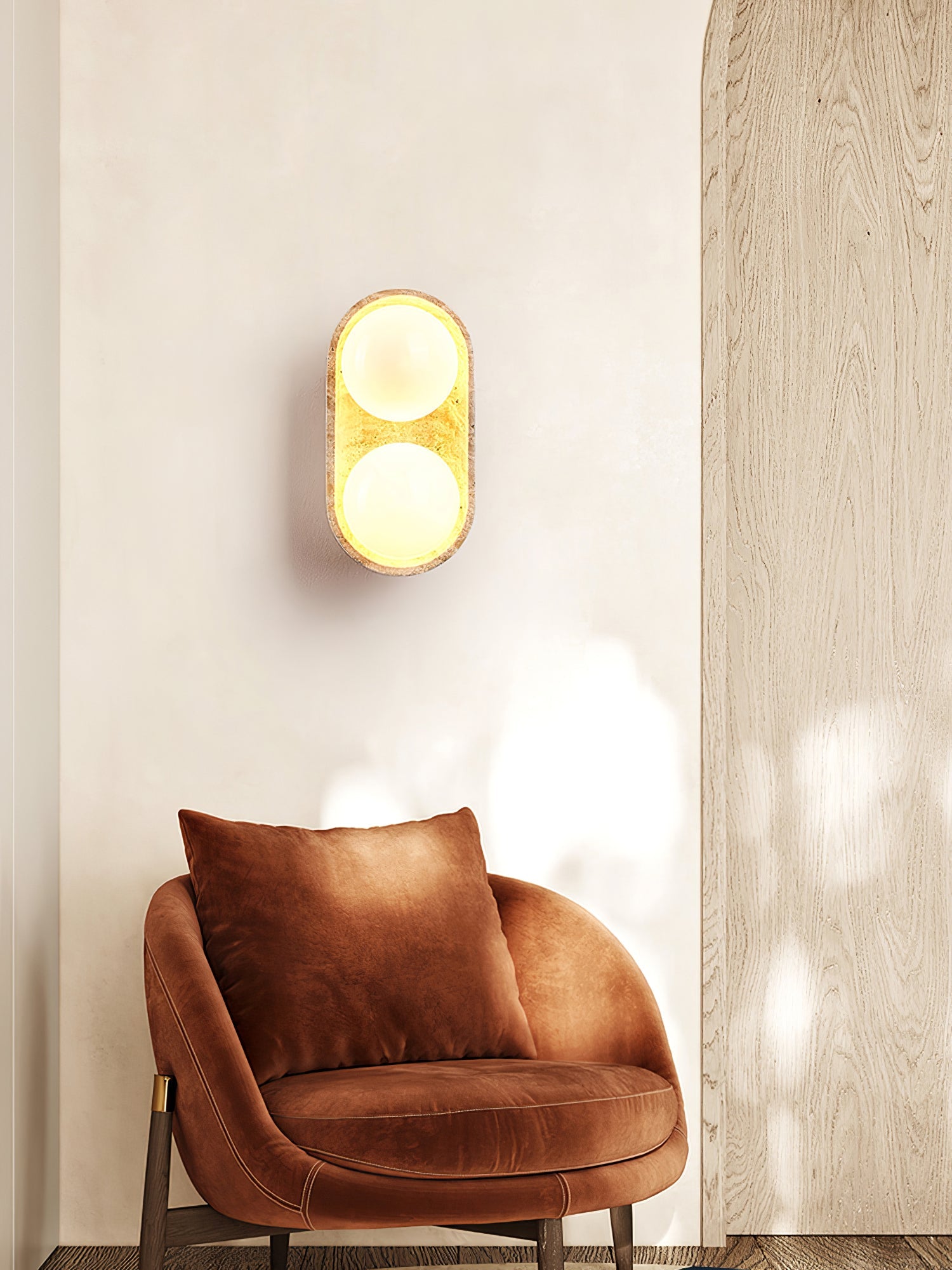 Amphion - Travertine and Wood Trio Wall Sconce