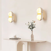 Amphion - Travertine and Wood Trio Wall Sconce