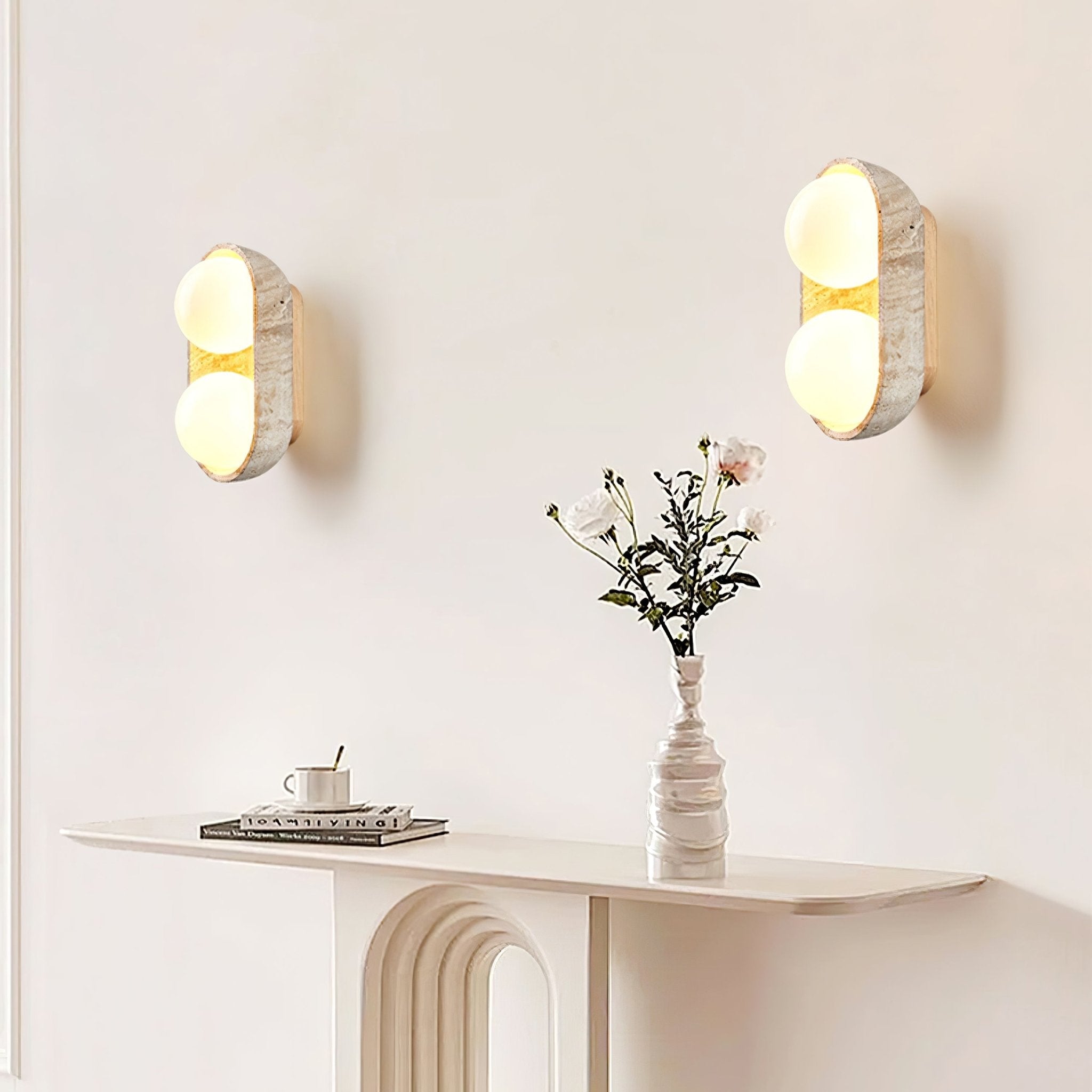 Amphion - Travertine and Wood Trio Wall Sconce