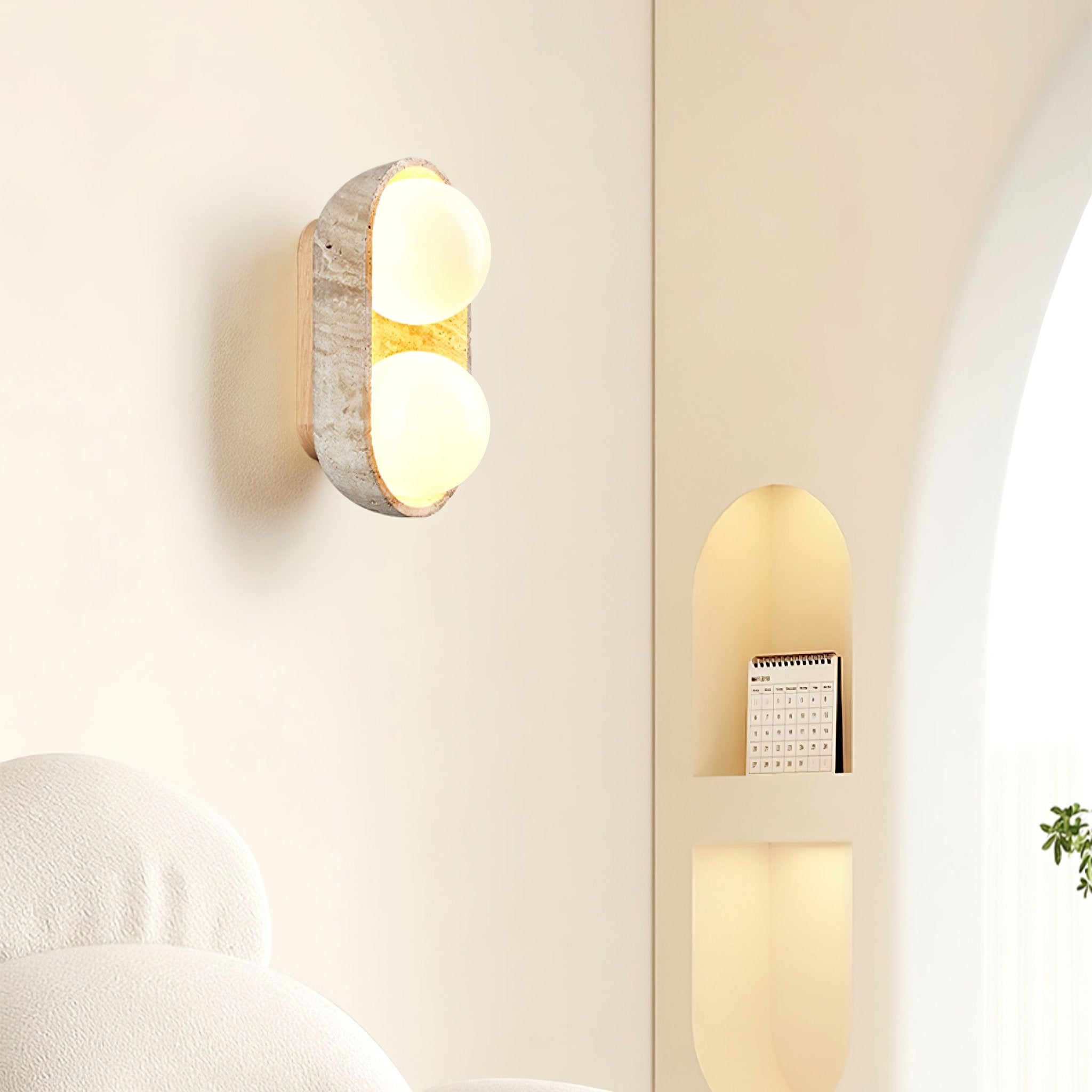 Amphion - Travertine and Wood Trio Wall Sconce