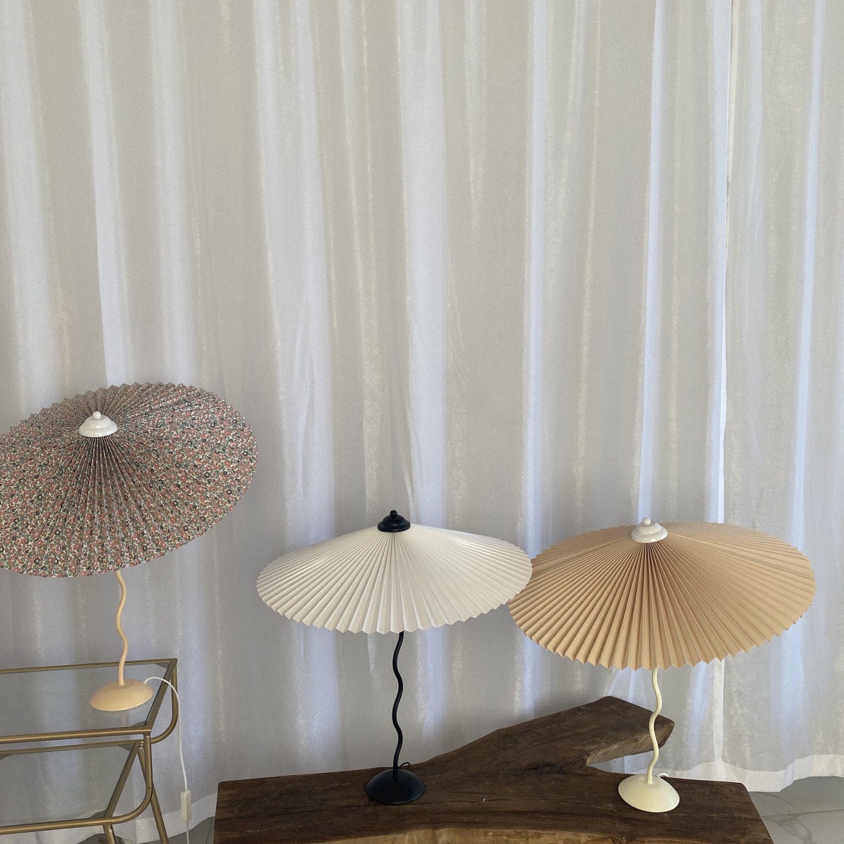 Oreithyia - Wavy Stem Pleated Shade Table Lamp