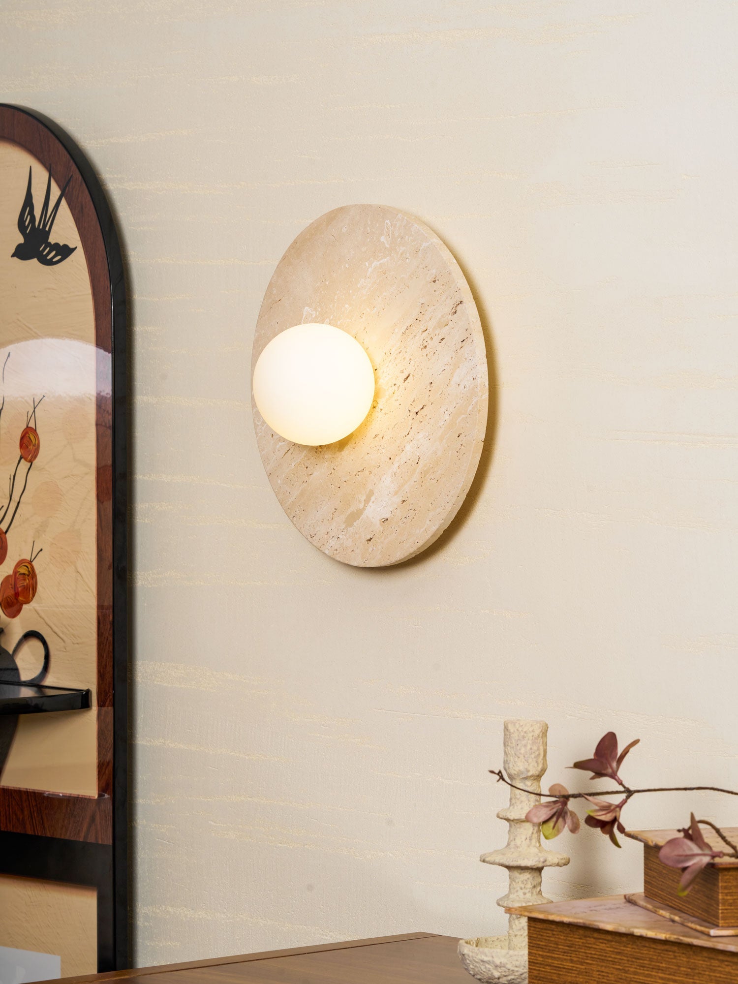 Pallas - Round Travertine Wall Light