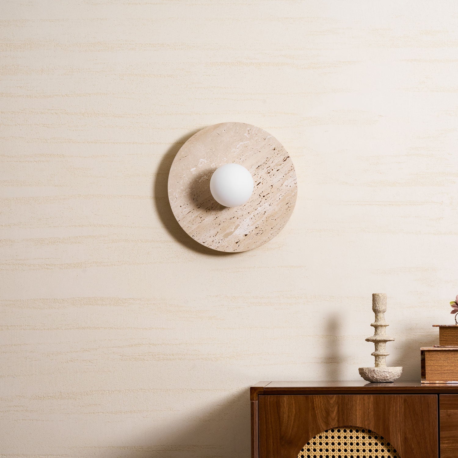 Pallas - Round Travertine Wall Light