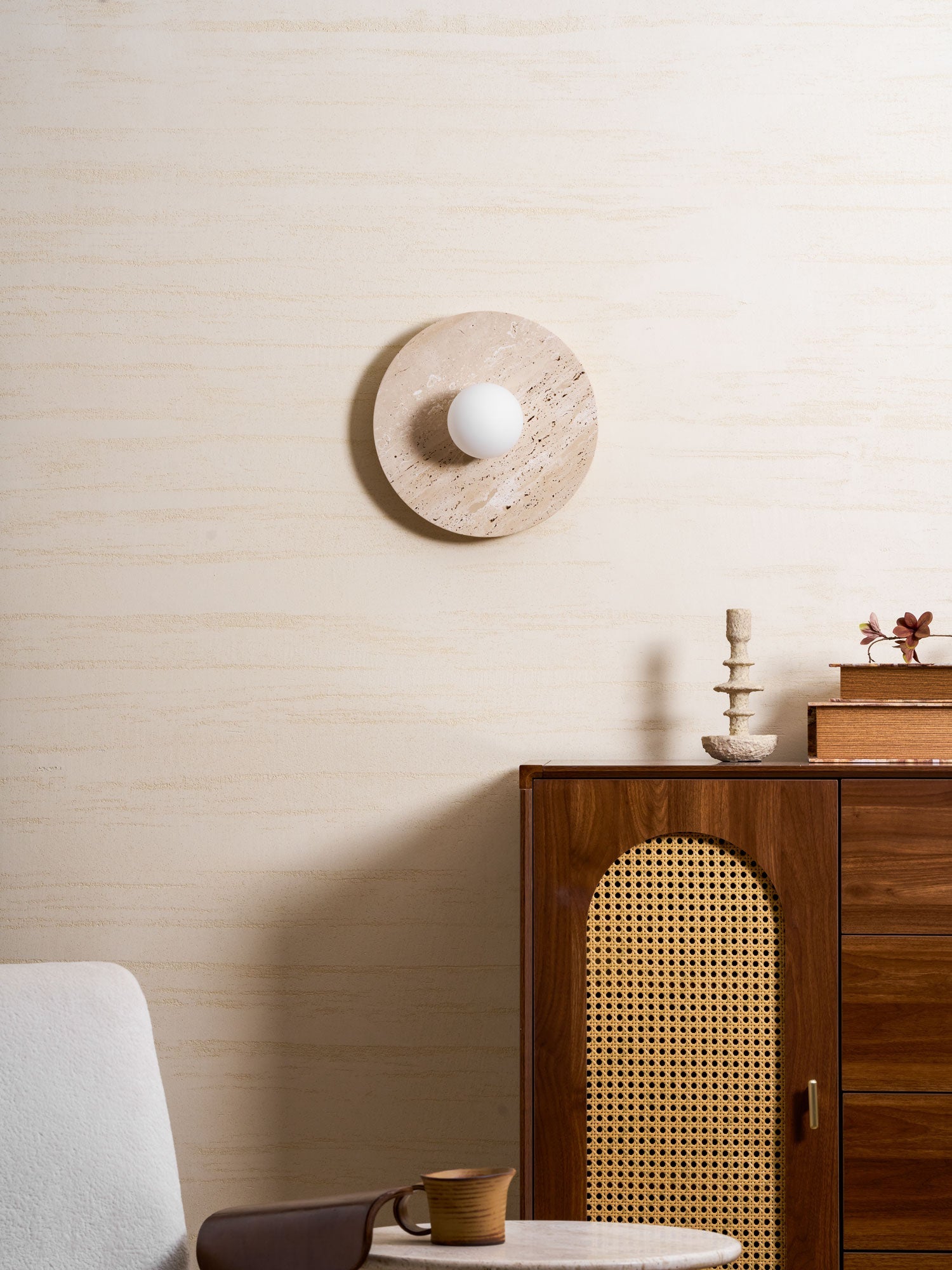 Pallas - Round Travertine Wall Light