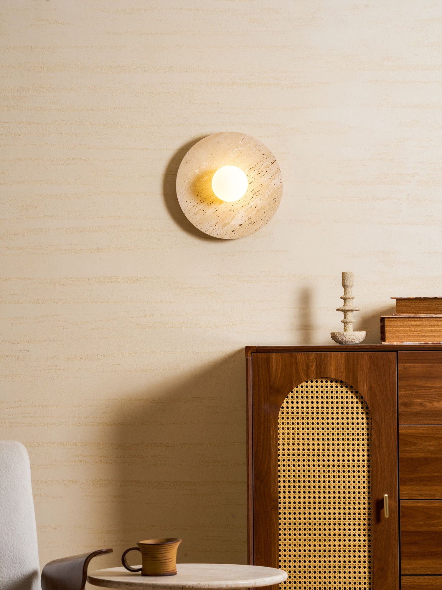 Pallas - Round Travertine Wall Light