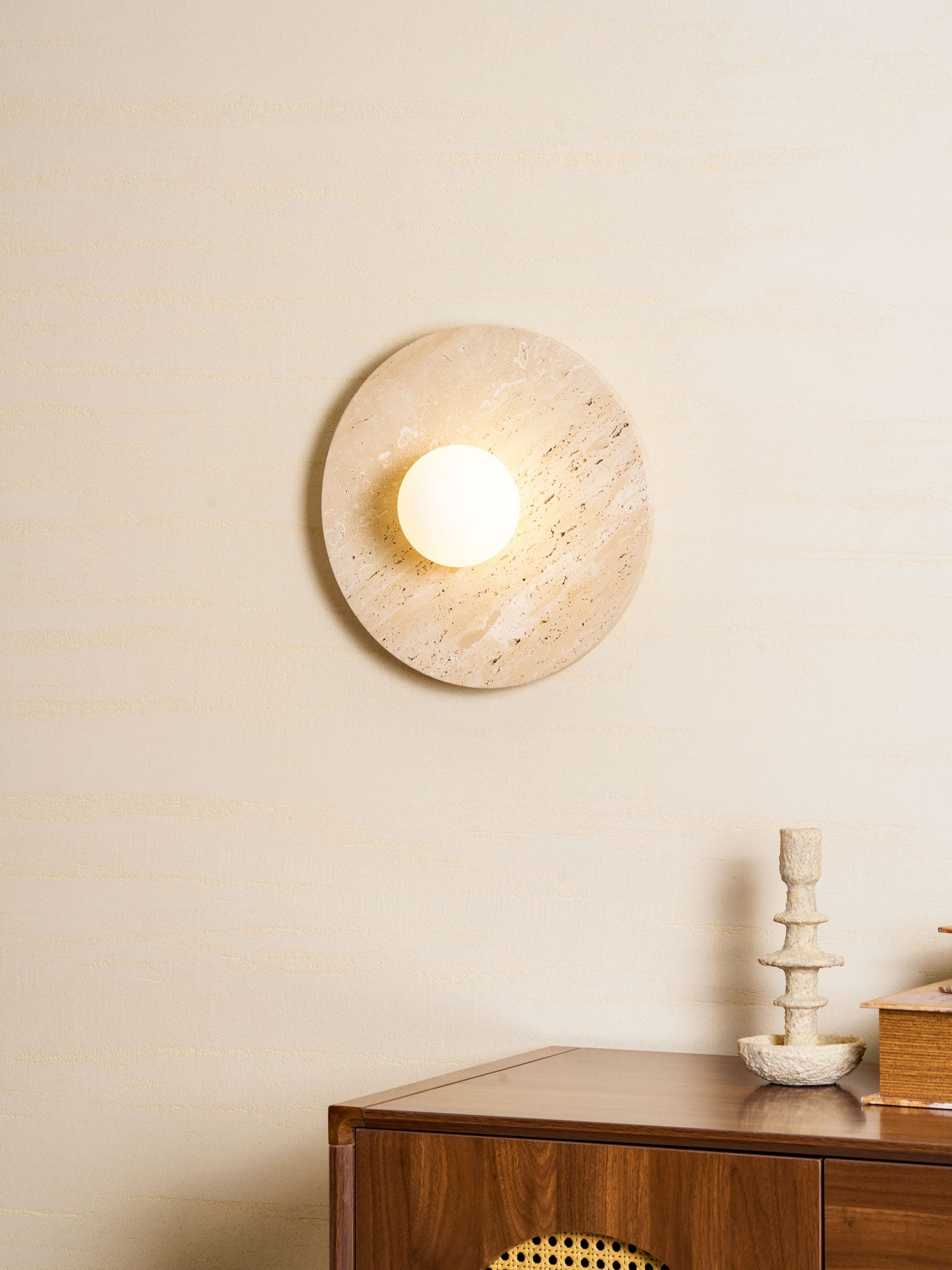 Pallas - Round Travertine Wall Light