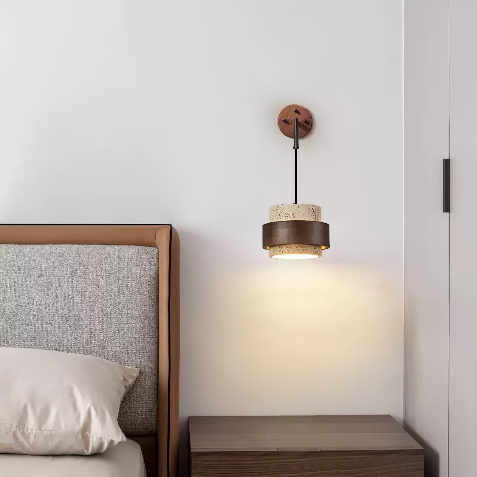 Klotho - Travertine and Walnut Wall Sconce