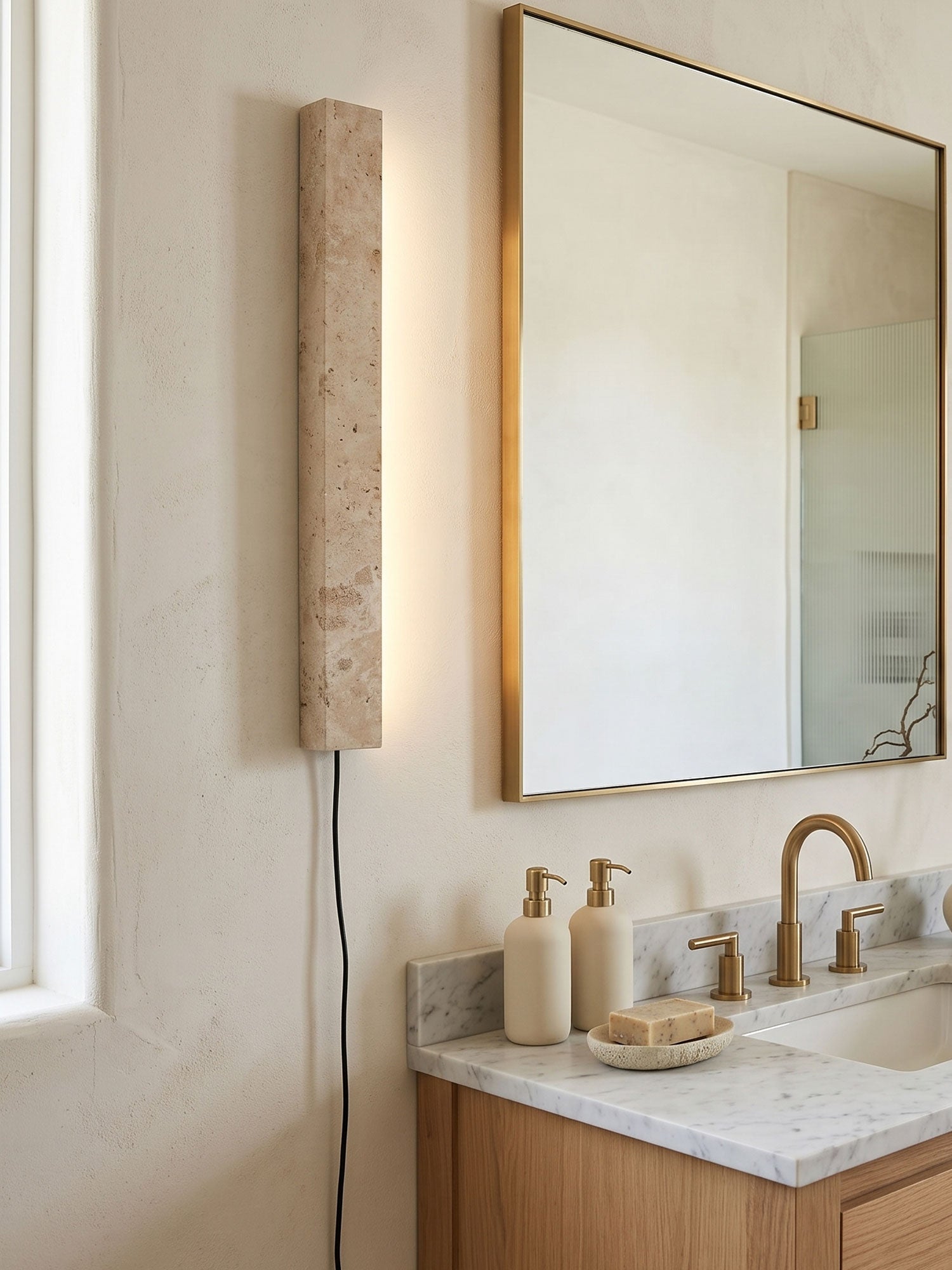 Dynamene - Travertine Linear Plug-In Wall Light
