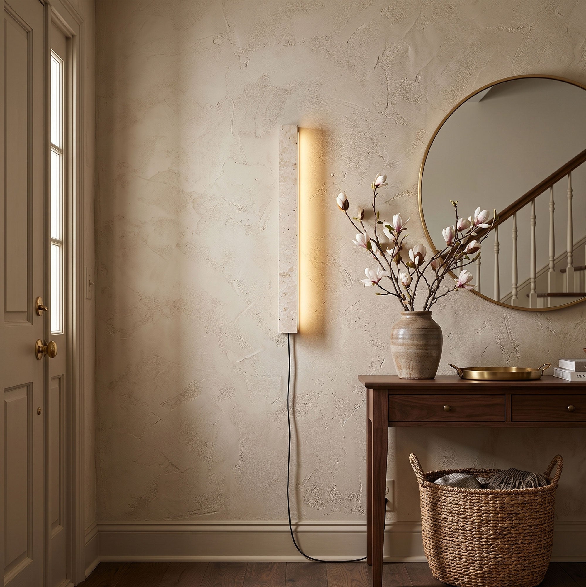 Dynamene - Travertine Linear Plug-In Wall Light