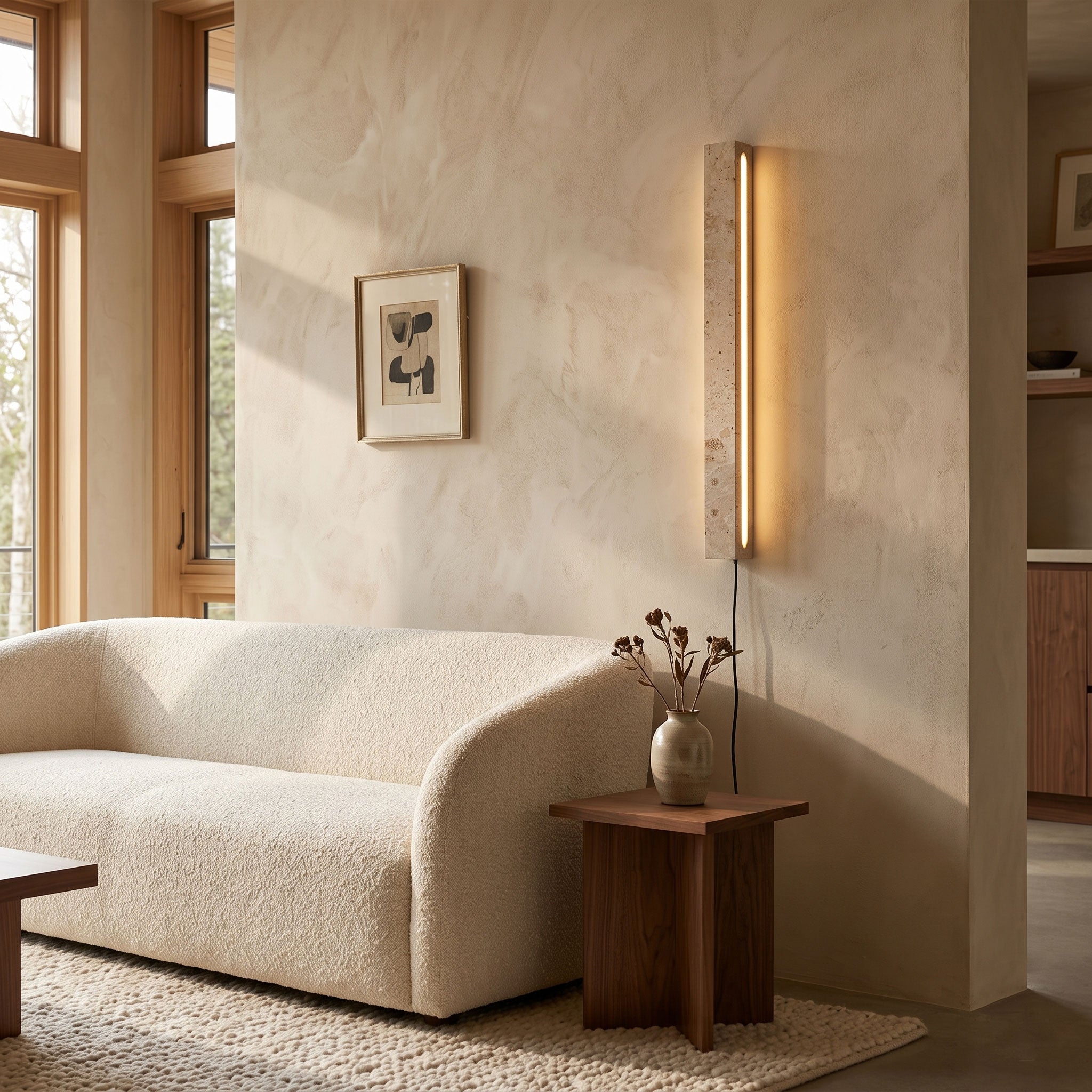 Dynamene - Travertine Linear Plug-In Wall Light