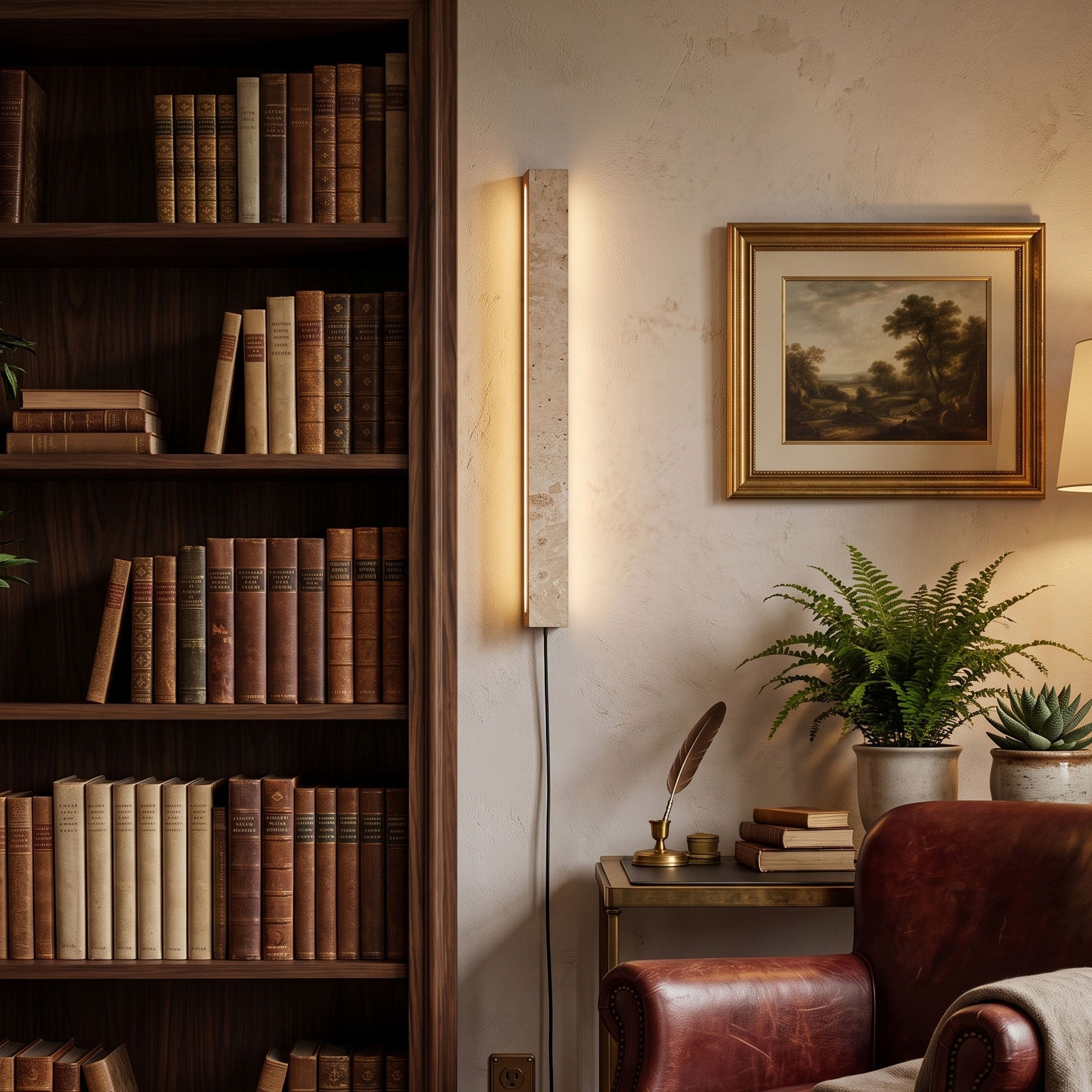 Dynamene - Travertine Linear Plug-In Wall Light