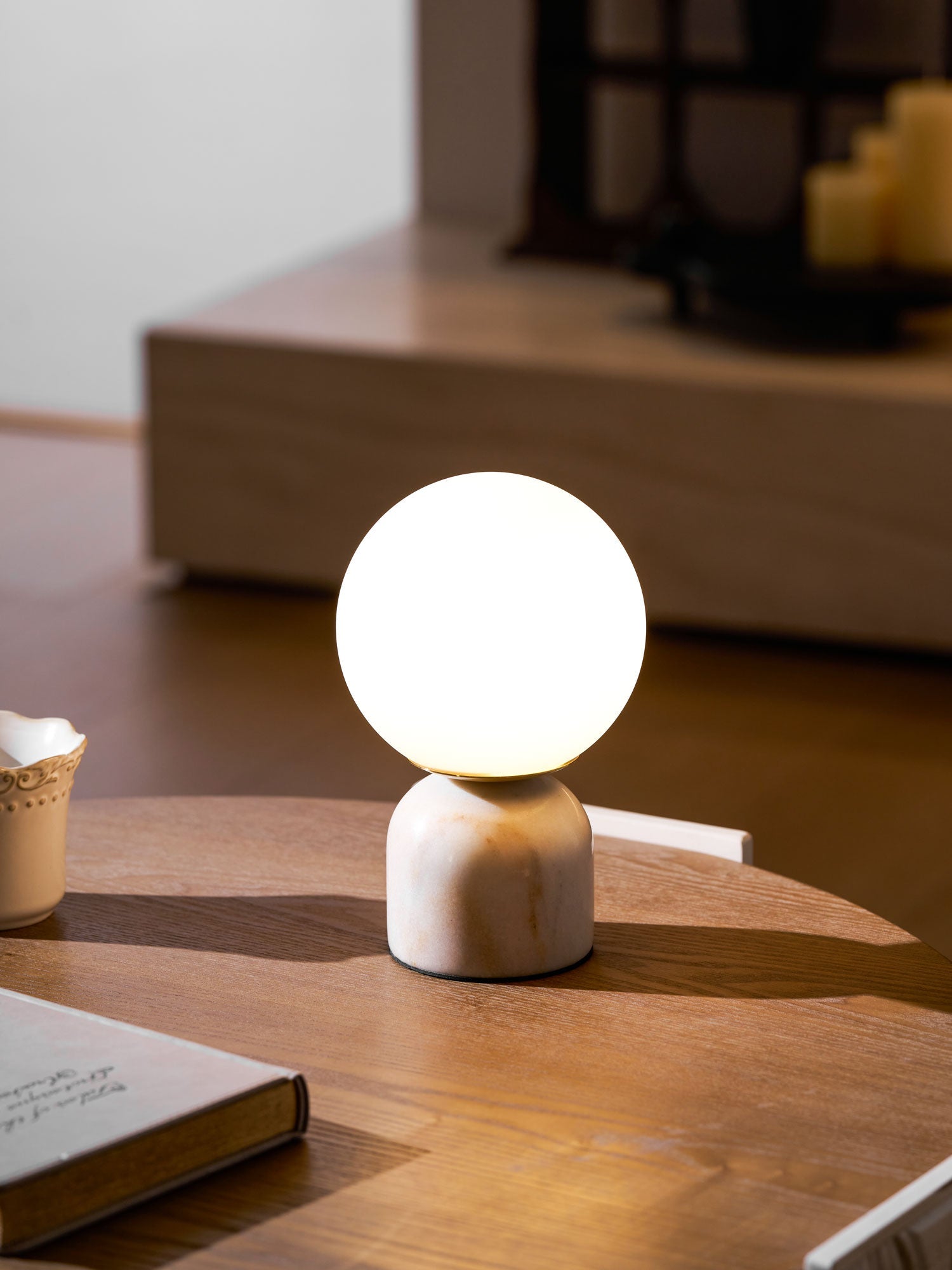 Semele - Marble and White Glass Globe Table Lamp