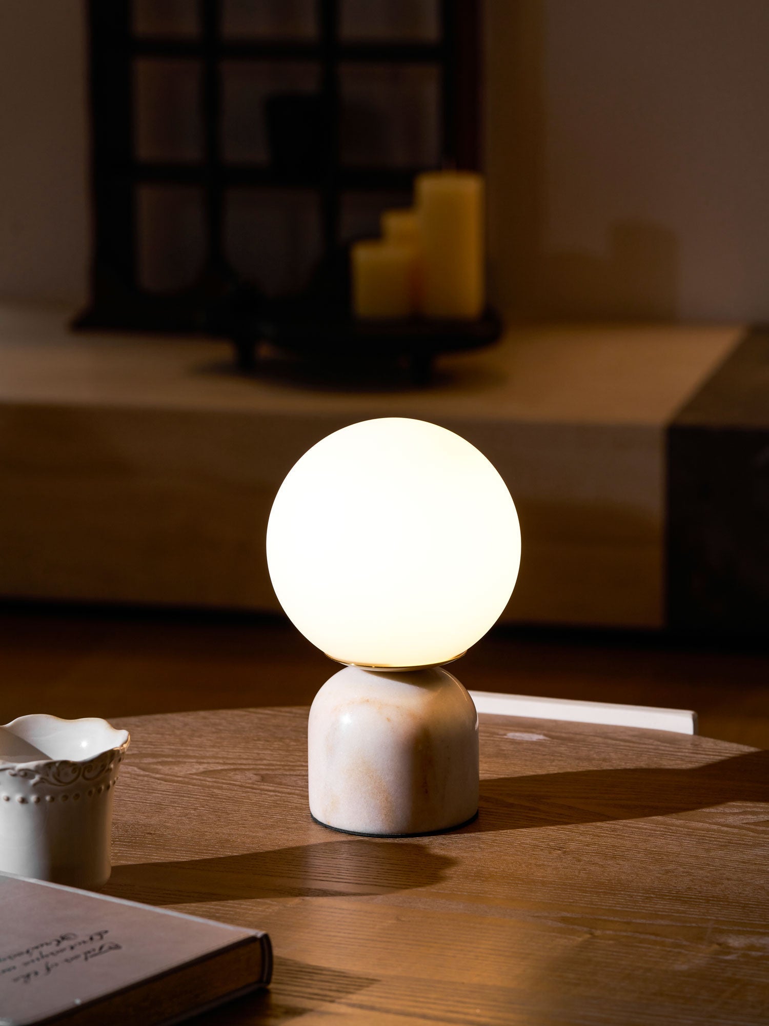Semele - Marble and White Glass Globe Table Lamp