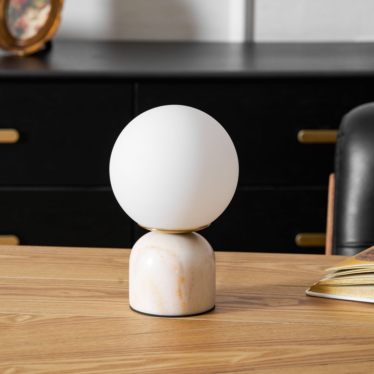 Semele - Marble and White Glass Globe Table Lamp