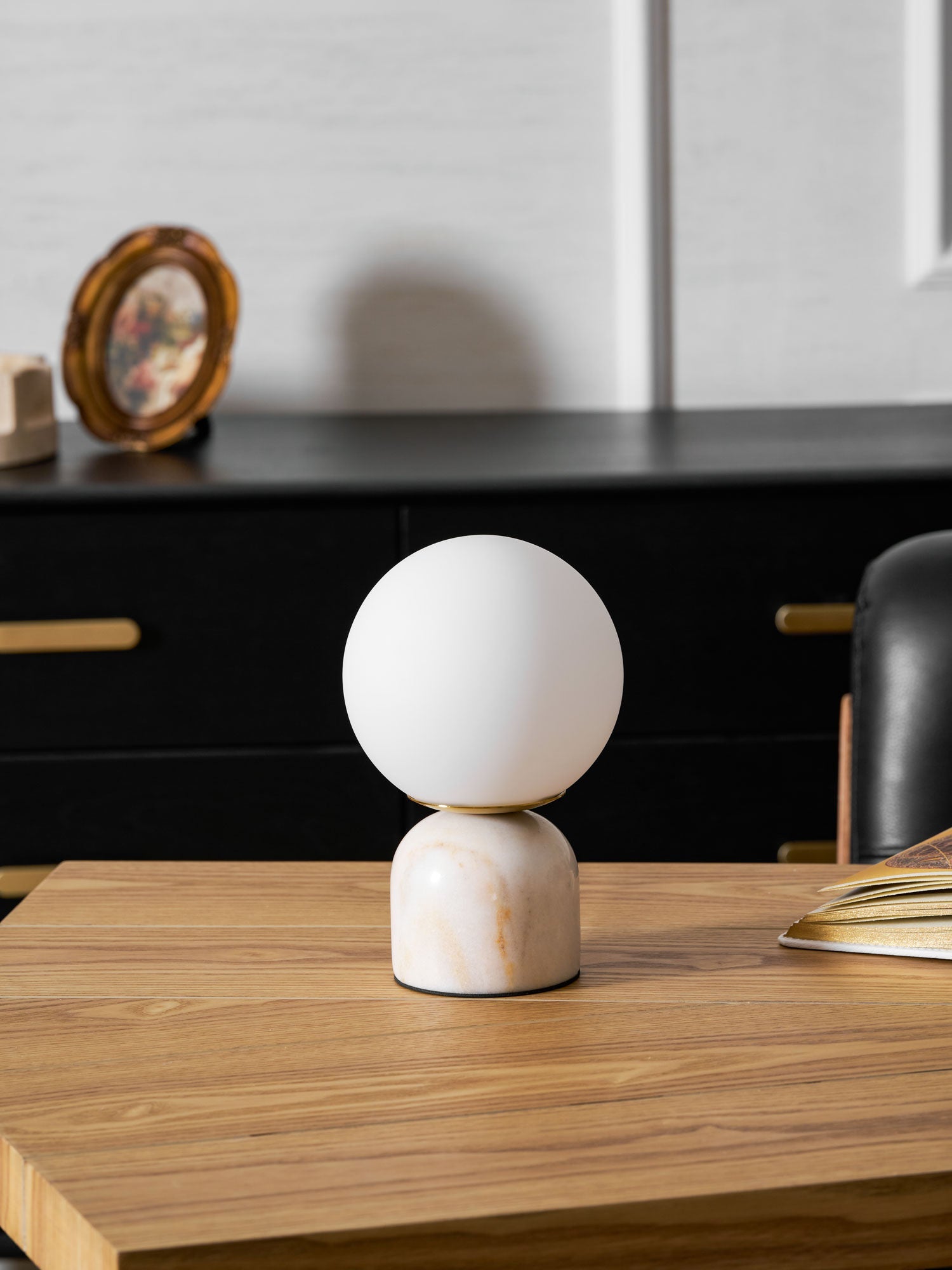Semele - Marble and White Glass Globe Table Lamp