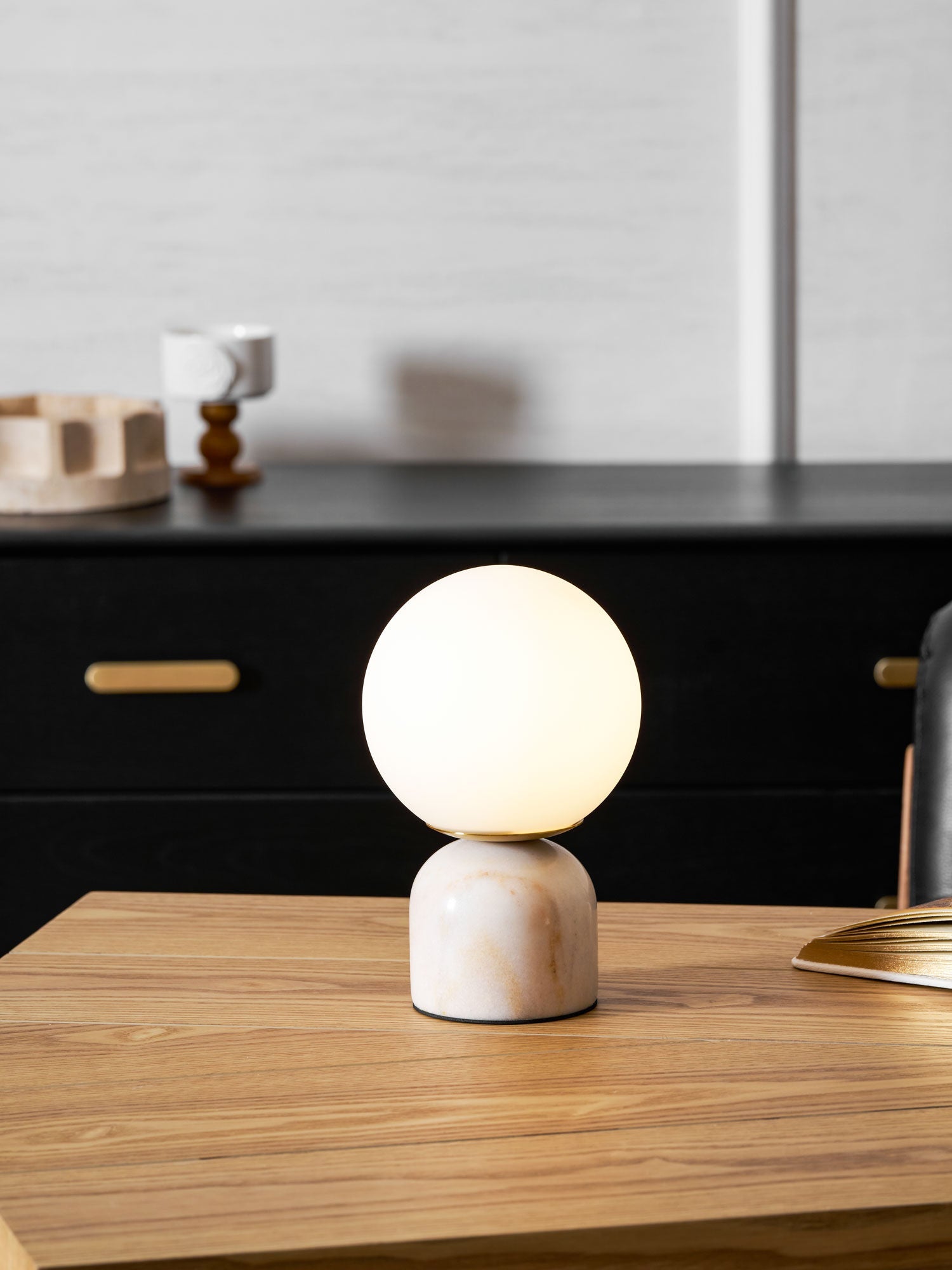 Semele - Marble and White Glass Globe Table Lamp