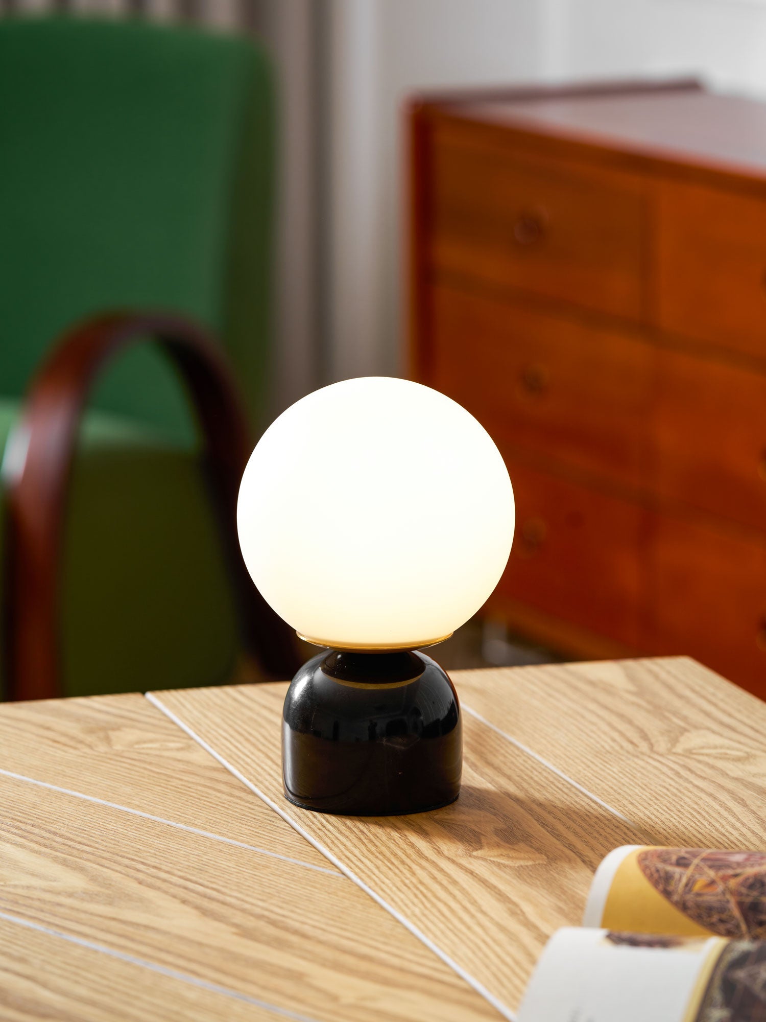 Semele - Marble and White Glass Globe Table Lamp