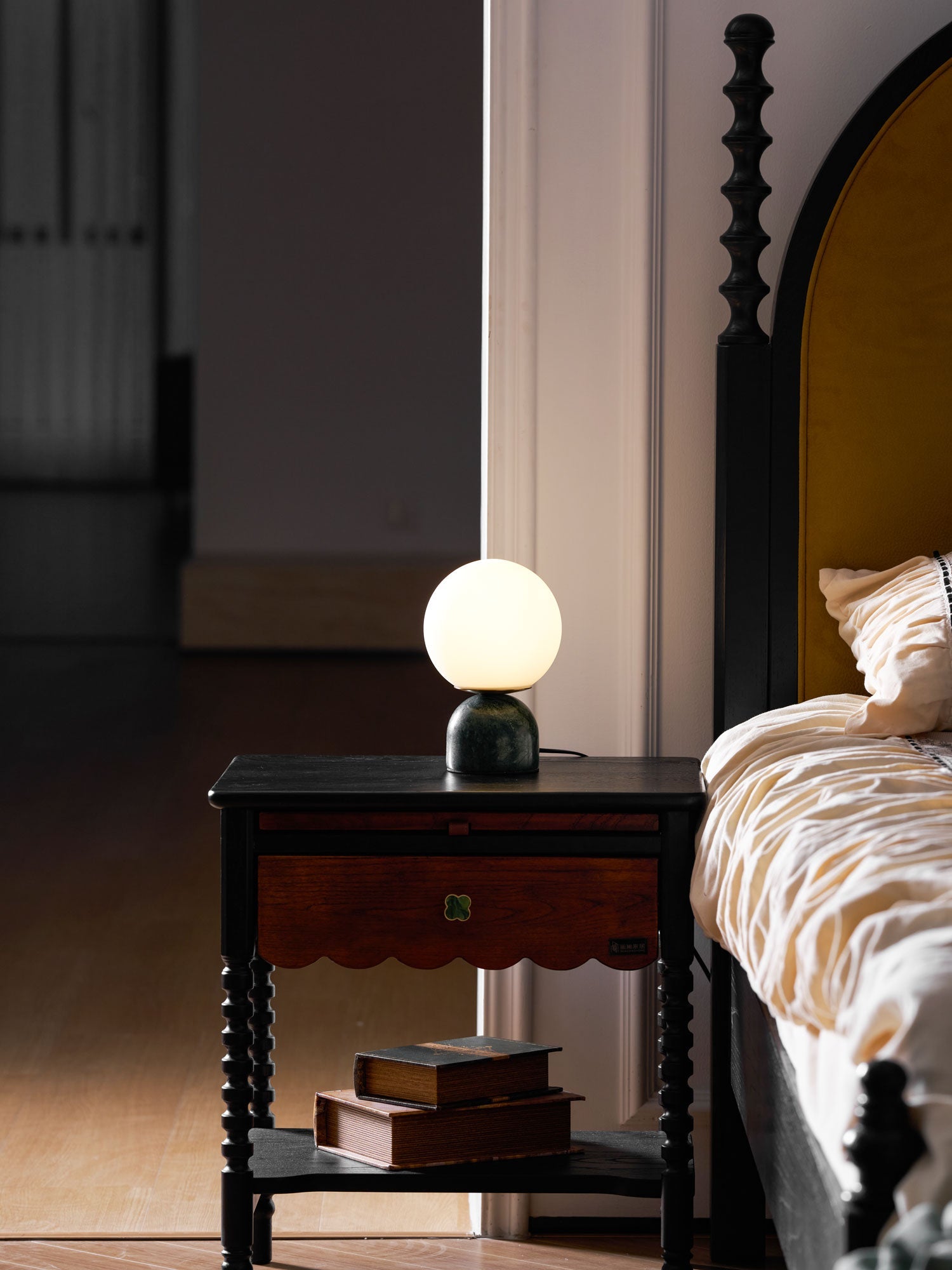Semele - Marble and White Glass Globe Table Lamp