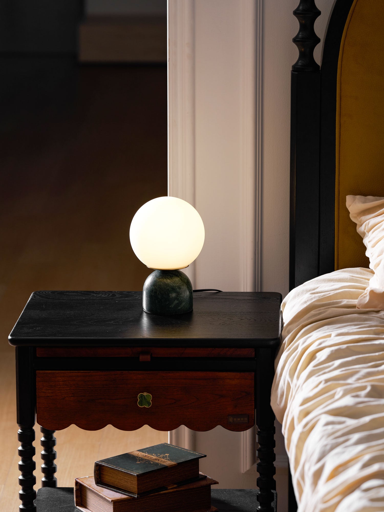Semele - Marble and White Glass Globe Table Lamp