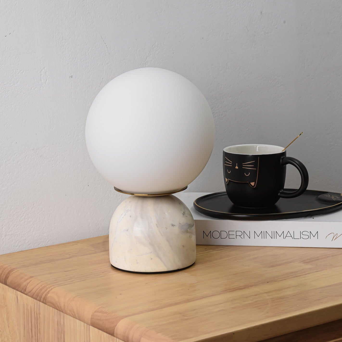 Semele - Marble and White Glass Globe Table Lamp