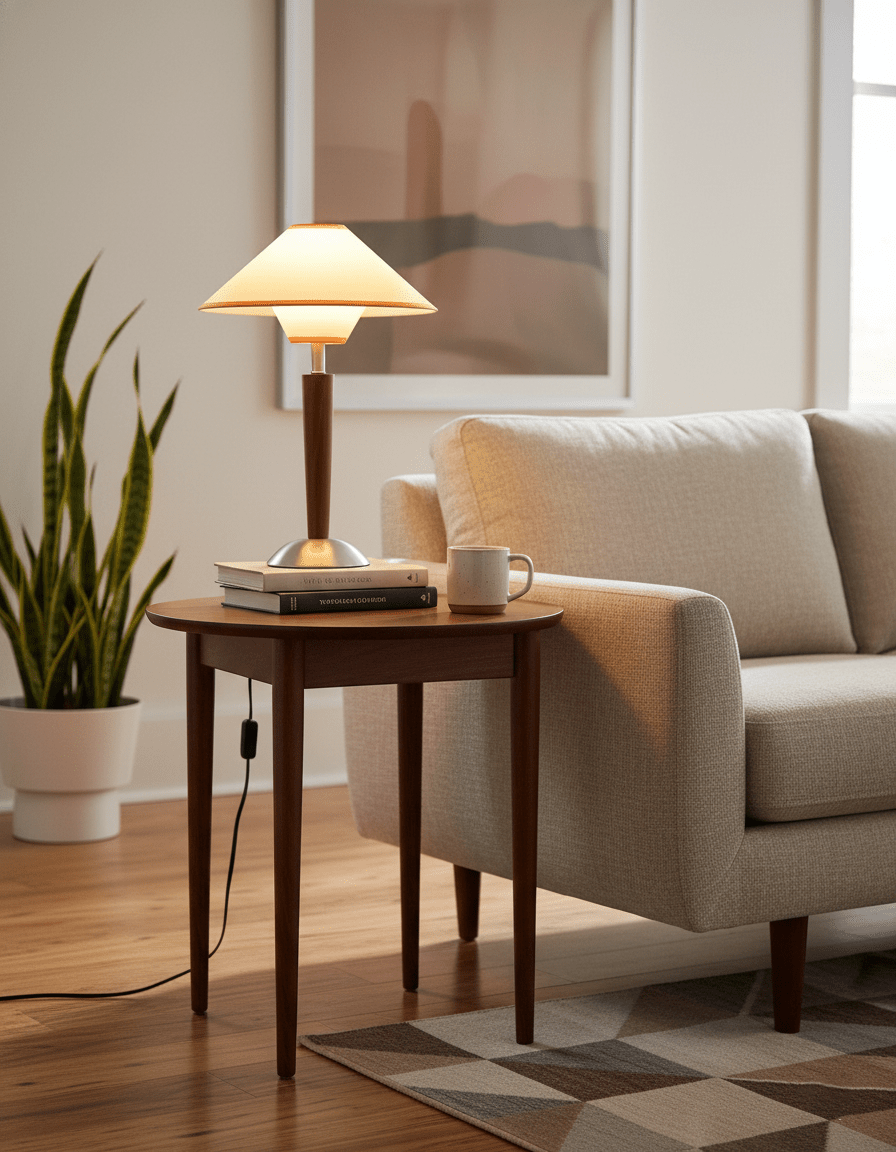 Dryope - Walnut-Color Wood and Fabric Table Lamp