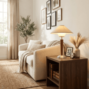 Dryope - Walnut-Color Wood and Fabric Table Lamp