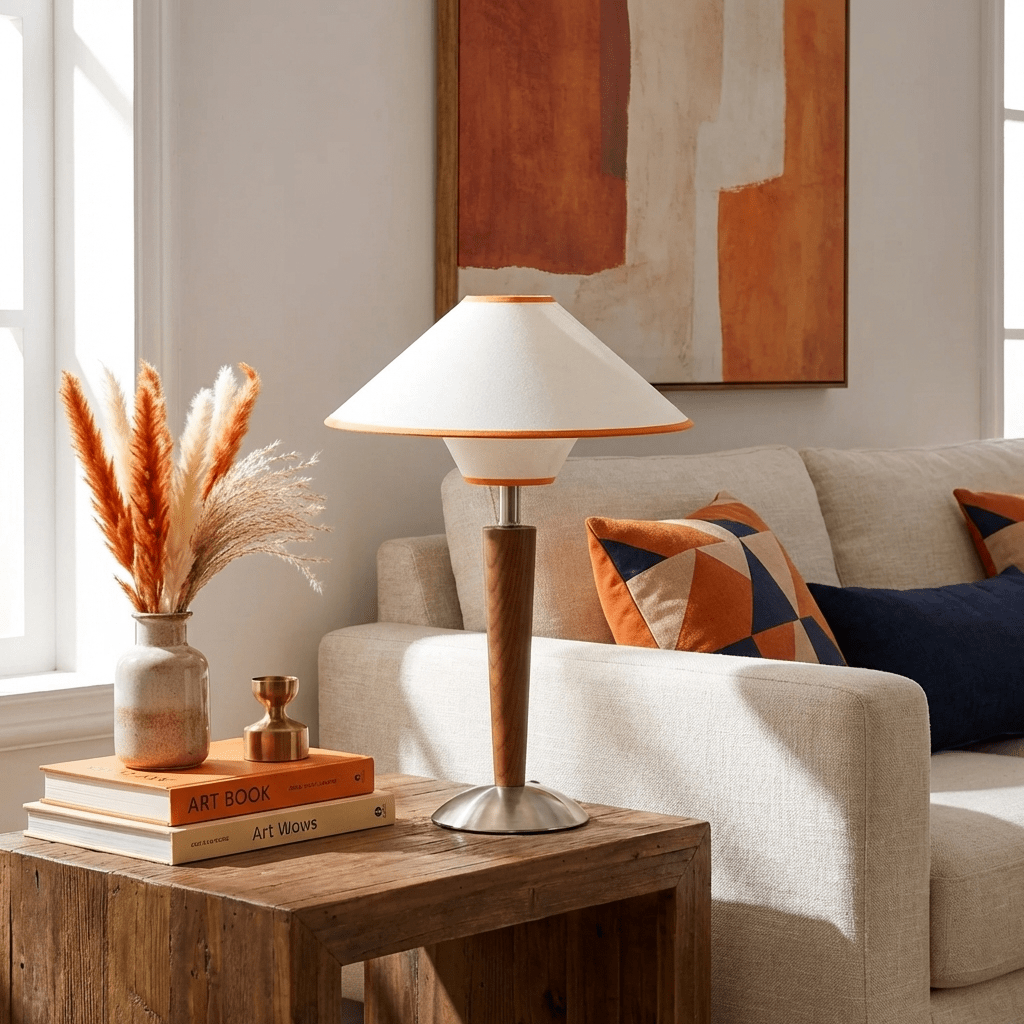 Dryope - Walnut-Color Wood and Fabric Table Lamp
