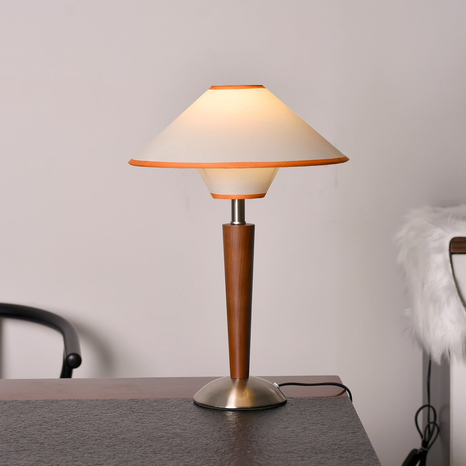 Dryope - Walnut-Color Wood and Fabric Table Lamp