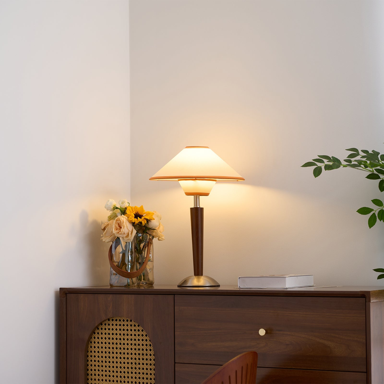 Dryope - Walnut-Color Wood and Fabric Table Lamp
